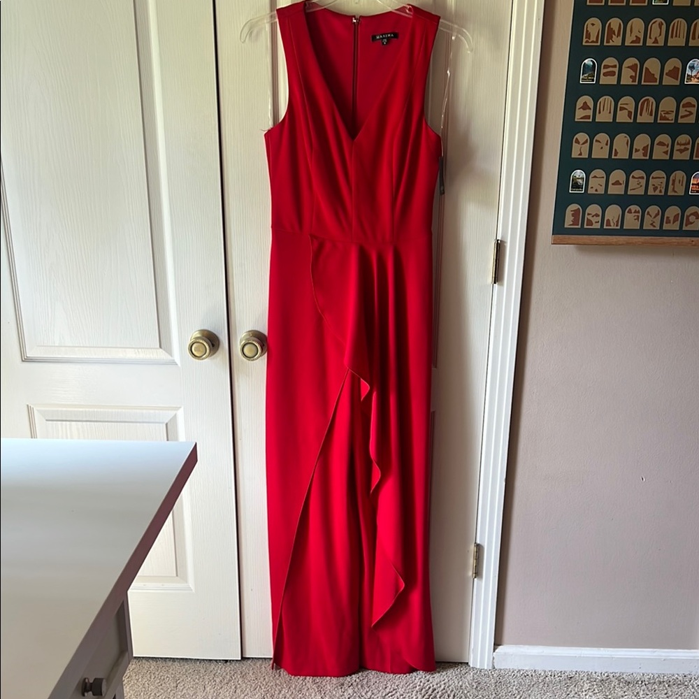 MARINA Red V-Neck Sleeveless Romper